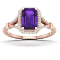 Imperijalni dragulj 10K ružičasto zlato smaragd izrezan ametist ct tw diamond halo podijeljeni ženski prsten u