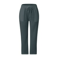 Ženske hlače u donjem dijelu, ženske uske hlače visokog elastičnog struka, jednobojne sportske hlače u sivoj boji