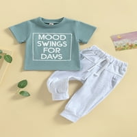 ; / Ljetni Kompleti odjeće za dječake s hladnim slovima majica kratkih rukava rastezljive hlače sivi Kompleti