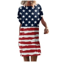 ; / Ženska Moda, ležerni pulover s okruglim vratom s printom Dana neovisnosti, Dolman haljina kratkih rukava s