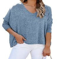 Prozračni Ženski vrhovi s izrezom u obliku slova u, ležerna mat jednobojna majica, pulover s dugim rukavima
