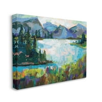 Stupell Industries Apstract Mountains i jezero Pine Pejzažno slikanje platno zidni umjetnički dizajn Jeanette