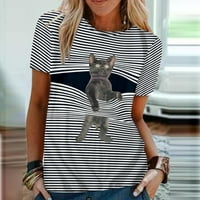 Ženski vrhovi Plus Size za odrasle, ljetne majice s crtanim mačkama na pruge, vrhovi kratkih rukava