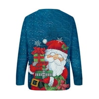 Charella žene dugi rukavi pulover dukserica casual božićni tisak okrugli vrat tunika tunika plava, xl