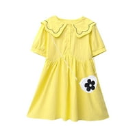 Ljetna Nova žuta modna haljina za djevojčice s kratkim rukavima s okruglim vratom, čipkaste haljine s cvjetnim