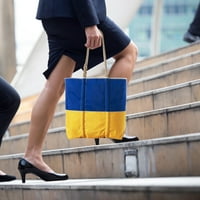 Jedna otvor žena platno torba na ramenu moda plava žuta kontrastna torbica za torbu za kupovinu