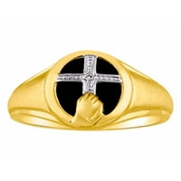 Muški prstenovi 14k žuti Zlatni prsten 14k Vjerski križ dijamantni Molitveni prsten crni prsten za muškarce muški
