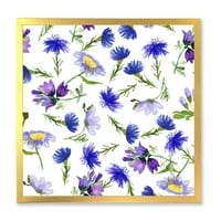 Dizajnerska umjetnost plavo Poljsko cvijeće s lišćem tradicionalni uokvireni umjetnički tisak