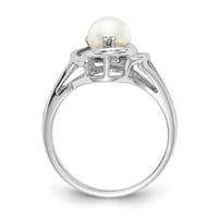 14K bijelo zlato FW kultivirani biser Pravi dijamantski prsten