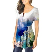 Ženski vrhovi, ženski modni v- vrat cvjetni tiskani tipke s tunikom majice kratke rukave majice