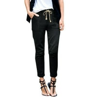 Hlače Ženske hlače široke hlače s elastičnim strukom, jednobojni džepovi, ravne hlače, široke teretne hlače, hipi
