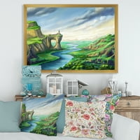 Vijuga rijeka s plavom fantazijskom krajolikom uokvirenom slikanjem platna umjetnički tisak