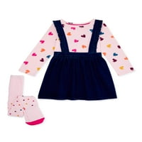 Wonder Nation Baby Girls & Toddler Girls Top Dugi rukavi, Skirtall & Thickings, Outfit Set