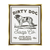 Stupell Industries Vintage Dog Sapun Sign Graphic Art Metallic Gold Floating Framed Canvas Umjetnost tiska, dizajn