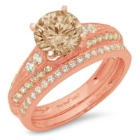 1. dijamant okruglog reza imitacija šampanjca od ružičastog zlata od 14 karata s naglascima vjenčani set od 14