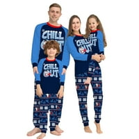 Obiteljski set božićnih pidžama, vrhovi s dugim rukavima s printom slova, hlače od losa i pahuljica, odjeća za