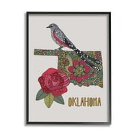 Stupell Industries Oklahoma State Bird & Flower Detaljan cvjetni uzorak Grafička umjetnost Crni uokvireni umjetnički