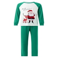 Božićna pidžama za cijelu obitelj, Raglan vrhovi s printom Djeda Mraza i sobova + jednobojne hlače u kompletu