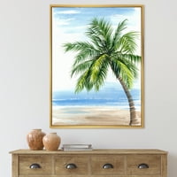 DesignArt 'Palm Tree na plaži' nautički i obalni uokvireni platno zidni umjetnički tisak