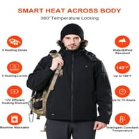 Muška jakna s grijanjem od 12 V s odvojivom kapuljačom, vanjski električno grijani kaput, Crna,