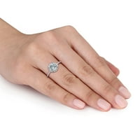 Miabella Women's 1- Carat T.G.W. Okrugli rezani akvamarin i dijamantni srebrni prsten