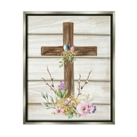 Stupell duhovni uskrsni križ proljetni cvjetovi praznični slikati sivi plutač uokviren umjetnički print zidna