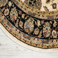 Tradicionalni okrugli tepih u boji Bjelokosti u crnoj boji 5'3