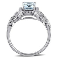 Miabella Ženska 1- karat Aquamarine karat Diamond 10kt bijelo zlato halo koktel prsten