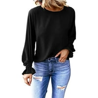 Ženska modna solidna boja udobna majica labava fit majica dugi rukavi katern bluza casual za žene vrhove