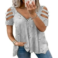 Avamo kratki rukavi s V-izrezom labavi ležerni pulover vrhovi za žene ljetni clod bluza ramena majice majice vrhovi