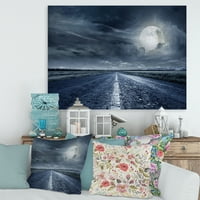 DesignArt 'Oblačni puni mjesec nad Asfalt Road II' nautička i obalna platna zidna umjetnička tiska