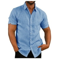 Muške košulje dizajner proljetni ljetni muški casual pamučna lanena majica kratkih rukava labave košulje plave