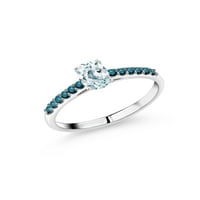 Gem Stone King 0. ct ovalno nebo plavo akvamarinski plavi dijamant 10k bijeli zlatni prsten
