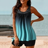 Ženski kupaći kostim tankini s printom, u boji, s dva proreza, visokog struka, za vježbanje, za kontrolu trbuha,