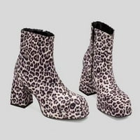 Crne čizme za gležnjeve za žene odjevene jesenske cipele debela potplata leopard kvadratna glava visoka peta debela