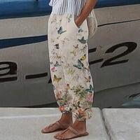 Ženski modni cvjetni print duge hlače labave elastične struke pune duljine široke nogu hlača s džepovima Slobodno