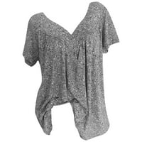 Žene Ljeto majica plus size seksi V-izrez print solidna bluza ležerna labava pulover kratkih rukava