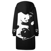 Džemper za jaknu od kapuljača dugi rukavi labavi tiskani dukserij dukserice prevelike kapuljače za žene crne veličine