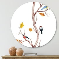 DesignArt 'male ptice koje sjede na granama drveta iv' Tradicionalna metalna zidna umjetnost kruga - disk od 23
