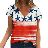 Ženska majica s printom američkog Dana neovisnosti, vrhovi s izrezom u obliku slova U i kratkim rukavima u narančastoj