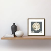 Svijetli ogromni puni žetvi Mjesec preko planinskih vrhova kvadratni drveni uokvireni zidni umjetnički tisak slika