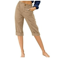 Ženske Capri hlače visokog struka, ravne Ležerne ljetne hlače, ošišane hlače od pamuka i lana