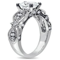 Zaručnički prsten od 10 karatnog bijelog zlata s bijelim safirom i dijamantom izrađen od 1-karatnog 1-karatnog