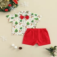 Pronađena božićna odjeća za dječake kratkih rukava s leptir mašnom u stilu Gospodina košulja s printom Djeda Mraza