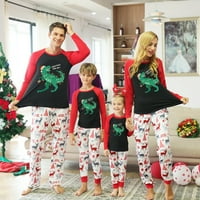 Božićni pidžama Set za roditelje i djecu, vrhovi dugih rukava kontrastne boje dinosaura iz crtića + hlače od losa