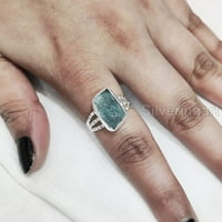 Prirodni plavi apatitni prsten, grubi prsten apatita, iscjeliteljski kamen, dotočni bend prsten, srebro, ženski