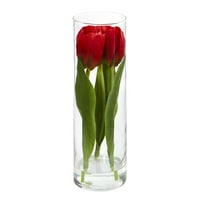 Gotovo prirodni tulipani umjetni raspored u staklenoj vazi