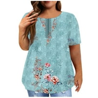 Ženska majica kratkih rukava s okruglim vratom Plus size majica casual Vintage print Majica plava majica s kratkim