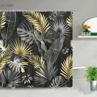 Tropske zelene biljke zavjese za tuširanje u kupaonici crna pozadina zlatni uzorak palminog lišća zavjesa za kadu