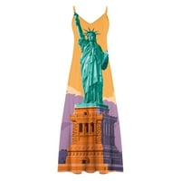 4. srpnja haljine za žene seksi američka zastava Patriotski print Spaghetti naramenica maxi dugačka haljina vitka